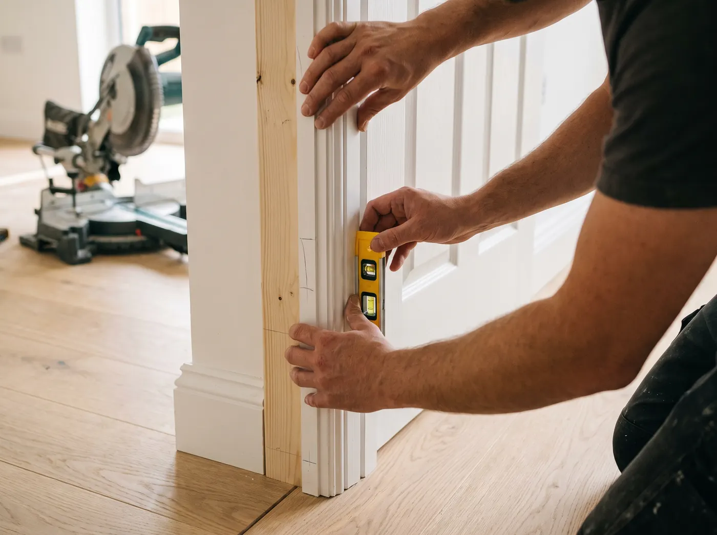 Fitting a white architrave around an interior door frame