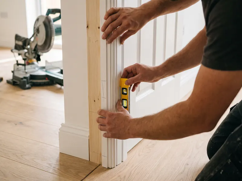 Fitting a white architrave around an interior door frame